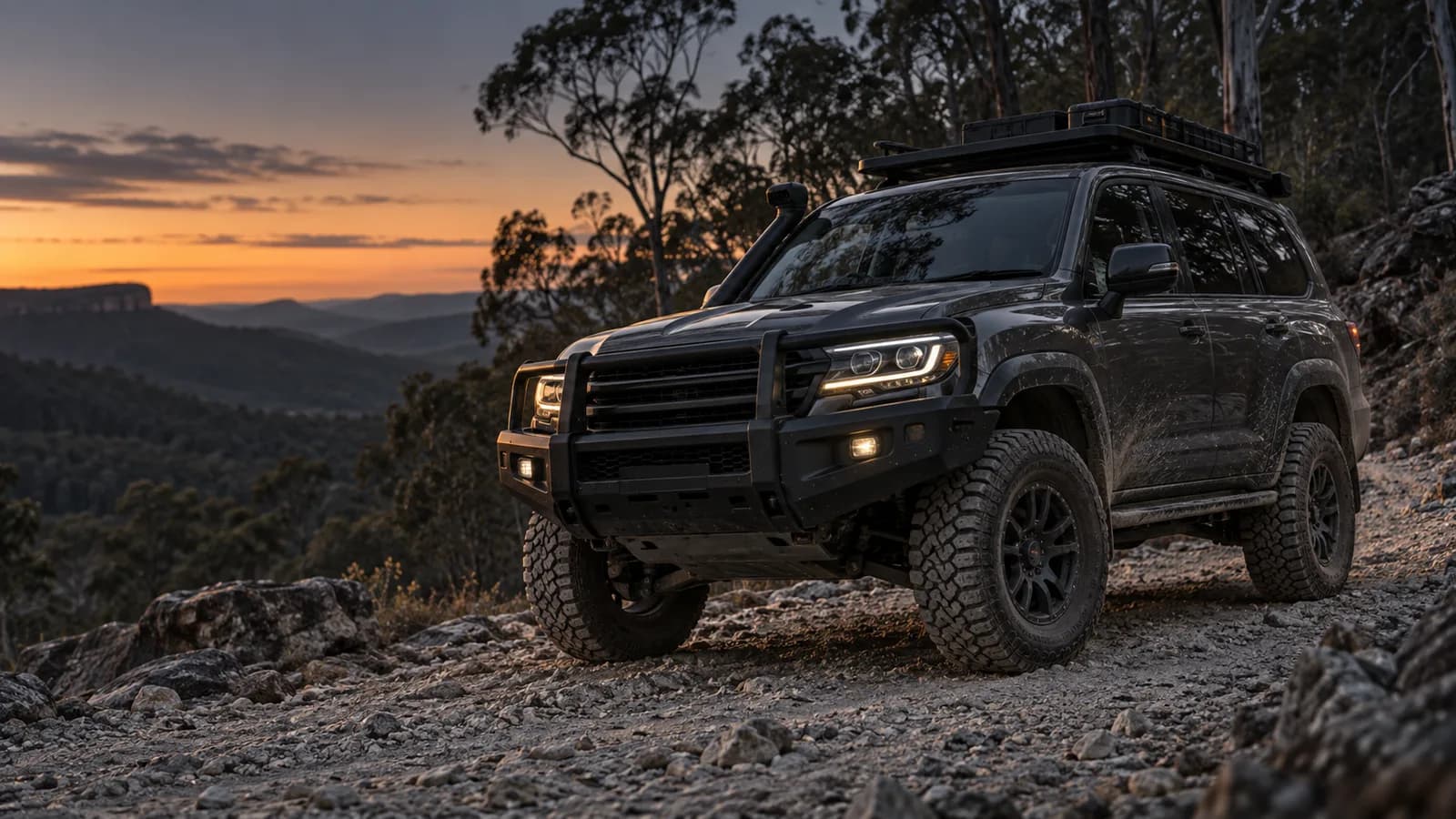 Illustrative 4WD setup on a gravel trail